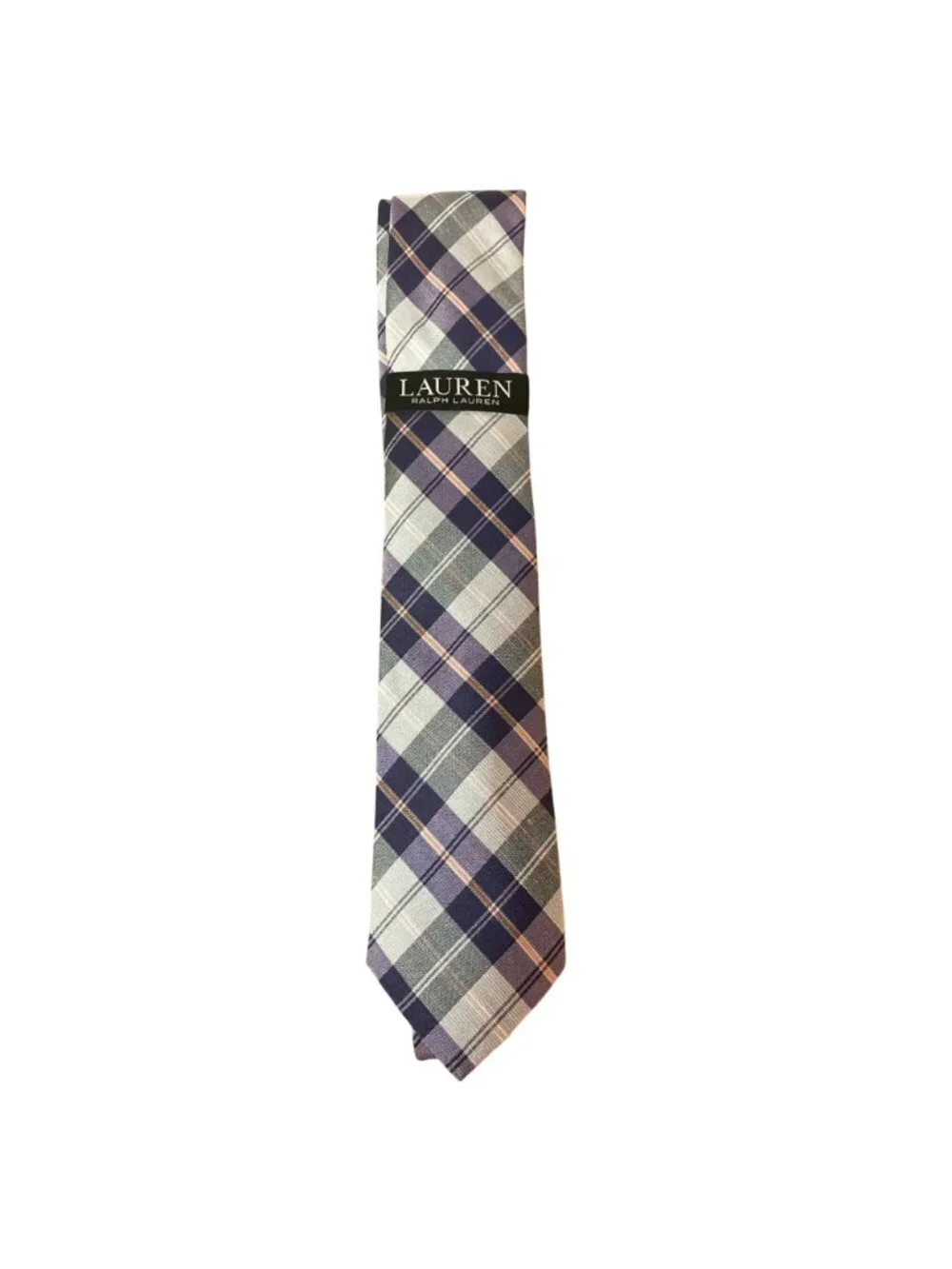 Lauren Ralph Lauren Silk Linen Plaid Pre Fall Aqua Thin Necktie